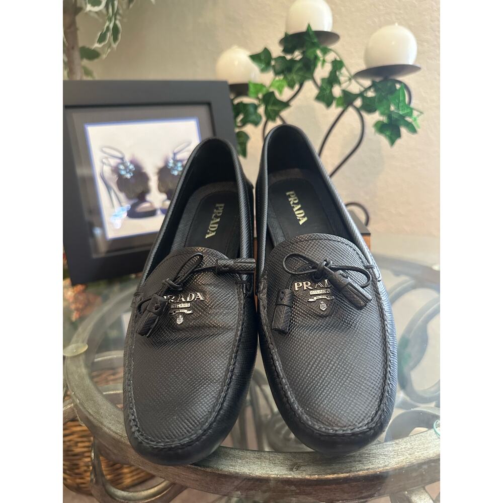 LUXURY PRADA DRIVER LOAFERS SLIPPERS‎ SHOES 1DD036 BLACK EU38 US 8 Authentic
